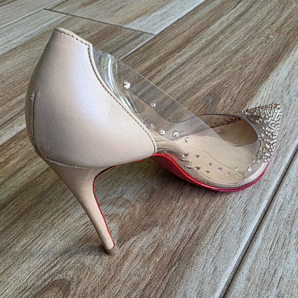 Christian Louboutin Degrastrass Nude & PVC Embellished Crystal Shoe Eur.37 - Picture 11 of 16